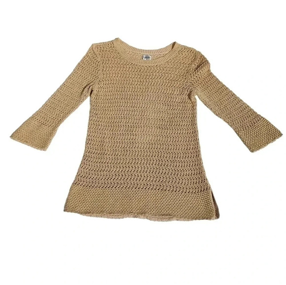 Chicos Light Brown/Gold Glittered Open Knit Sweater Size 1 - Picture 4 of 9